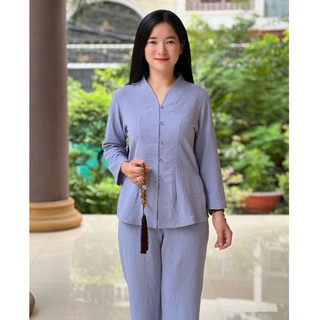 BàLai Đũi Trơn Nữ # NútTròn KhôngThêu# Đồ Lam Đi Chùa