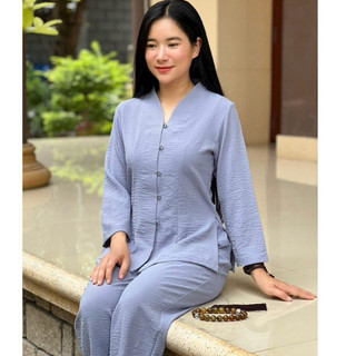 BàLai Đũi Trơn Nữ # NútTròn KhôngThêu# Đồ Lam Đi Chùa