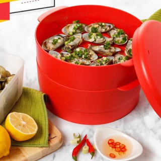 Xửng hấp đỏ Steam It Tupperware 2 tầng, chịu nhiệt cao, nhanh chín, bền