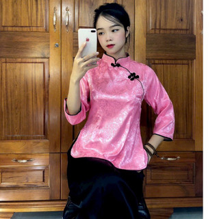Sẫm Gấm Viền Nâu # Quần Áo Nữ Jacket Top Kem Dress Women # Đồ Lam Đi Chùa