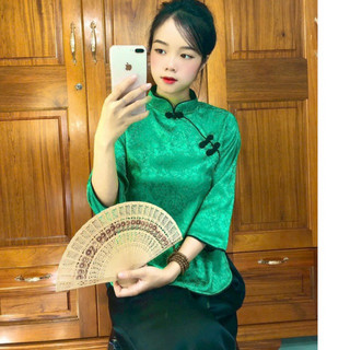 Sẫm Gấm Viền Nâu # Quần Áo Nữ Jacket Top Kem Dress Women # Đồ Lam Đi Chùa