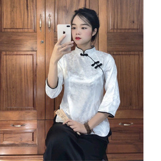 Sẫm Gấm Viền Nâu # Quần Áo Nữ Jacket Top Kem Dress Women # Đồ Lam Đi Chùa