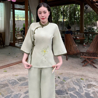 Trụ Phối An Nơ Vải Lụa Hàn Cao Cấp Nữ # Đồ Lam Đi Chùa