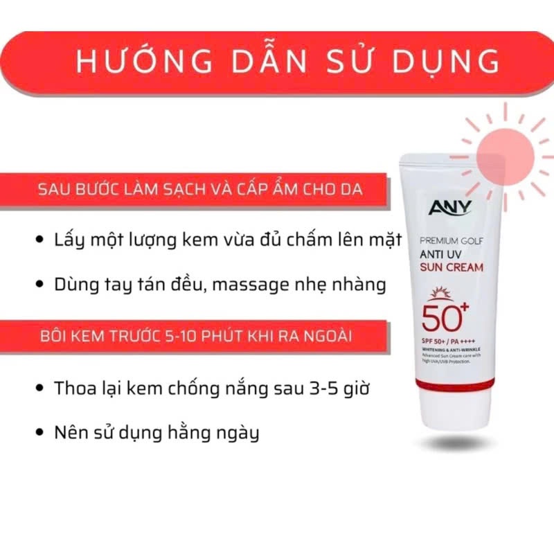 ( 2 tuýp Tặng 2 nạ) Kem Chống Nắng Any Hàn Quốc 60ml Premium Golf Anti UV SPF 50+  Nâng tông, trắng da, không bết