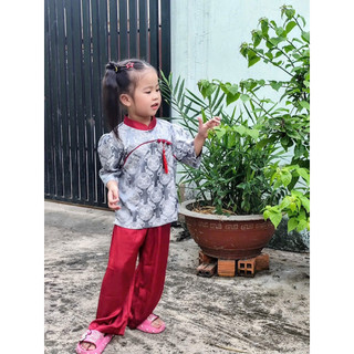 Trung Hoa Gấm 2Da Bé Gái # Đồ Lam Đi Chùa