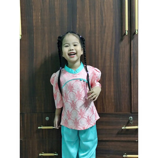 Trung Hoa Gấm 2Da Bé Gái # Đồ Lam Đi Chùa