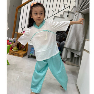 Trung Hoa Gấm 2Da Bé Gái # Đồ Lam Đi Chùa