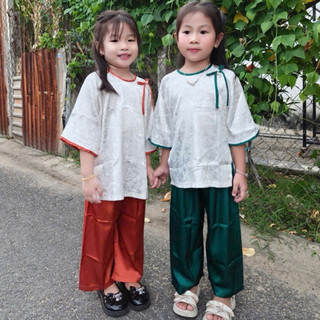 Tròn Cổ Nơ Gấm Cho Bé Gái# Đồ Bộ Đi Chùa