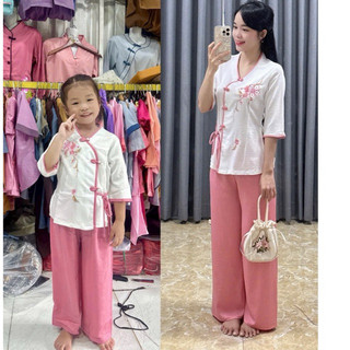 LụaĐào Mẹvà Bé Gái # Đồ Lam Đi Chùa