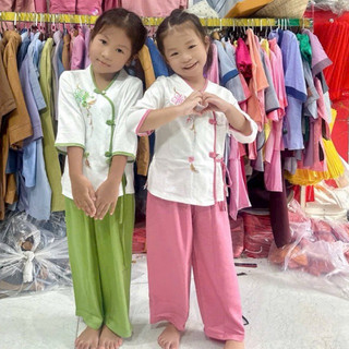 LụaĐào Mẹvà Bé Gái # Đồ Lam Đi Chùa