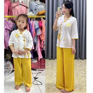LụaĐào Mẹvà Bé Gái # Đồ Lam Đi Chùa