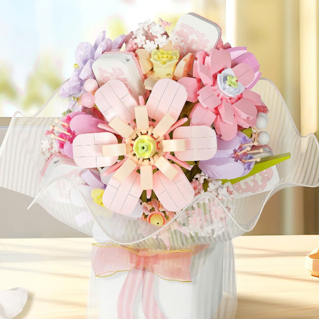 Set Bó Hoa Mô Hình Lắp Ráp Tự Làm, Bó Hoa Đồ Chơi trang trí, quà tặng