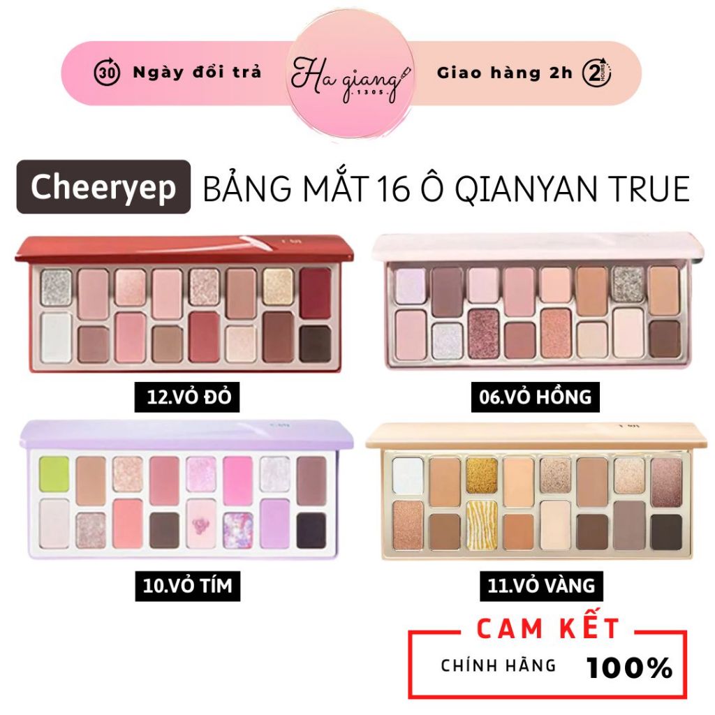 Bảng Mắt Cheeryep (Qianyan) True 16 màu, Bảng Phấn Mắt 16 Ô Qianyan Cheeryep True Colors Staring 06, 10, 12, 14...