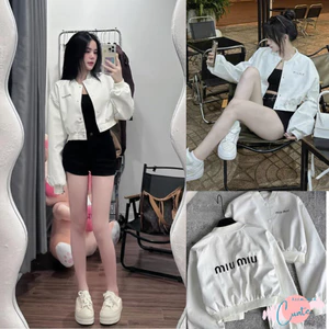 Áo Da Nữ Khoác Ngoài Thêu Miumiu Dáng Croptop Basic Sang Chảnh Hotrend 2026