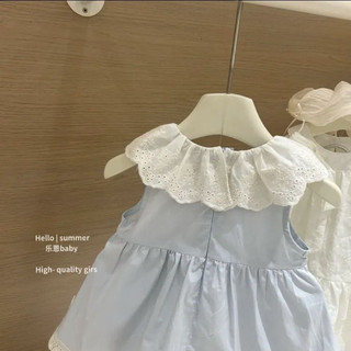 Váy búp bê cổ ren màu xanh công chúa dễ thương cho bé gái