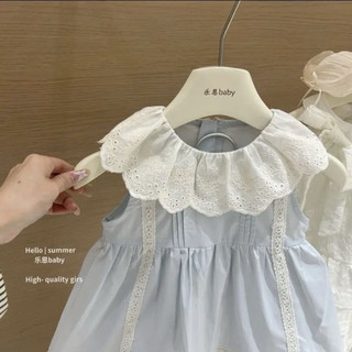 Váy búp bê cổ ren màu xanh công chúa dễ thương cho bé gái