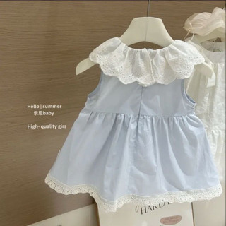 Váy búp bê cổ ren màu xanh công chúa dễ thương cho bé gái