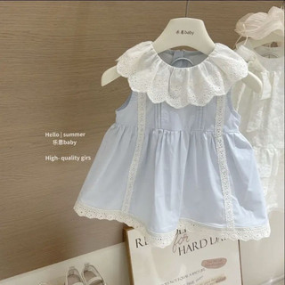 Váy búp bê cổ ren màu xanh công chúa dễ thương cho bé gái