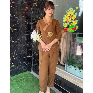1Nút Hoa Thêu Nữ # Đồ Lam Đi Chùa
