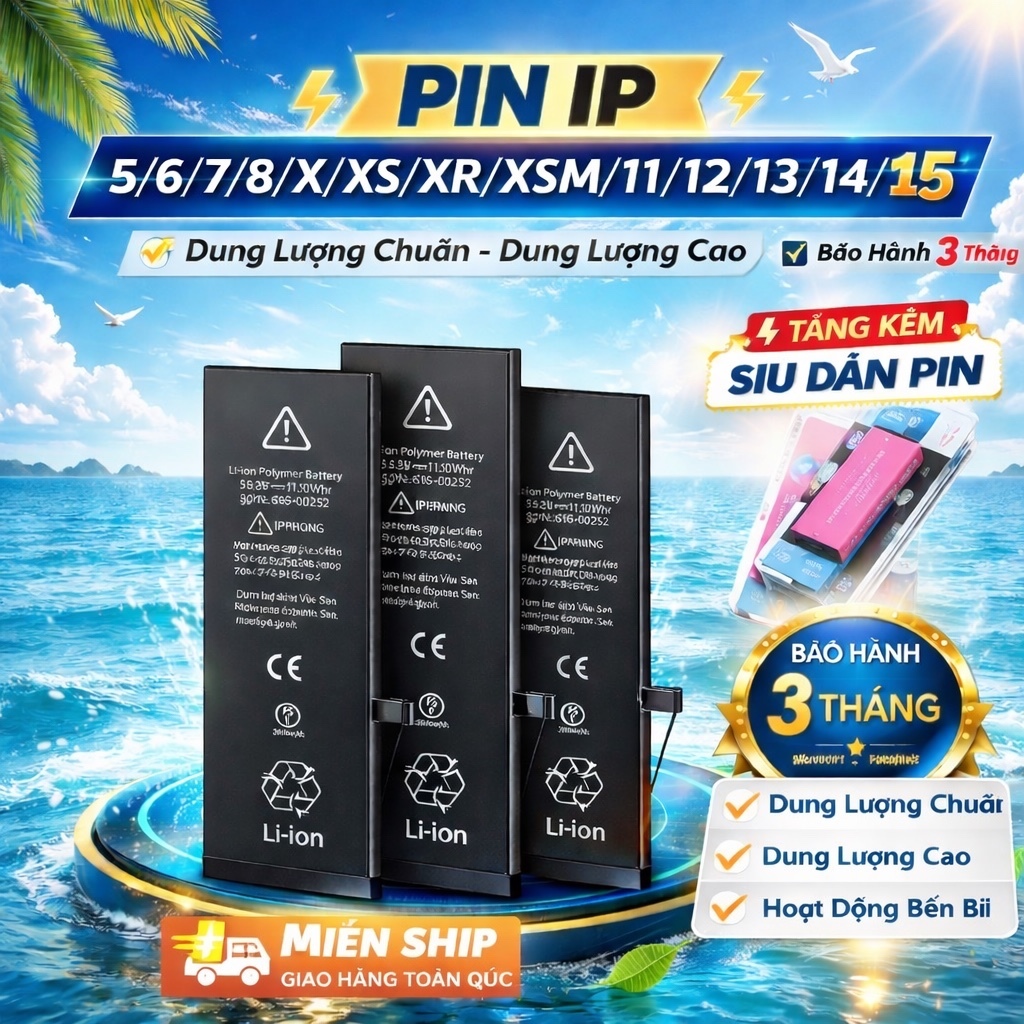 Pin EU Cho IP 5S/6G/6S/6P/6SP/7G/7P/8G/8P/X/XS/XR/XSM/11/12/13/14/15 Mới 1 đổi 1 trong 15 ngày