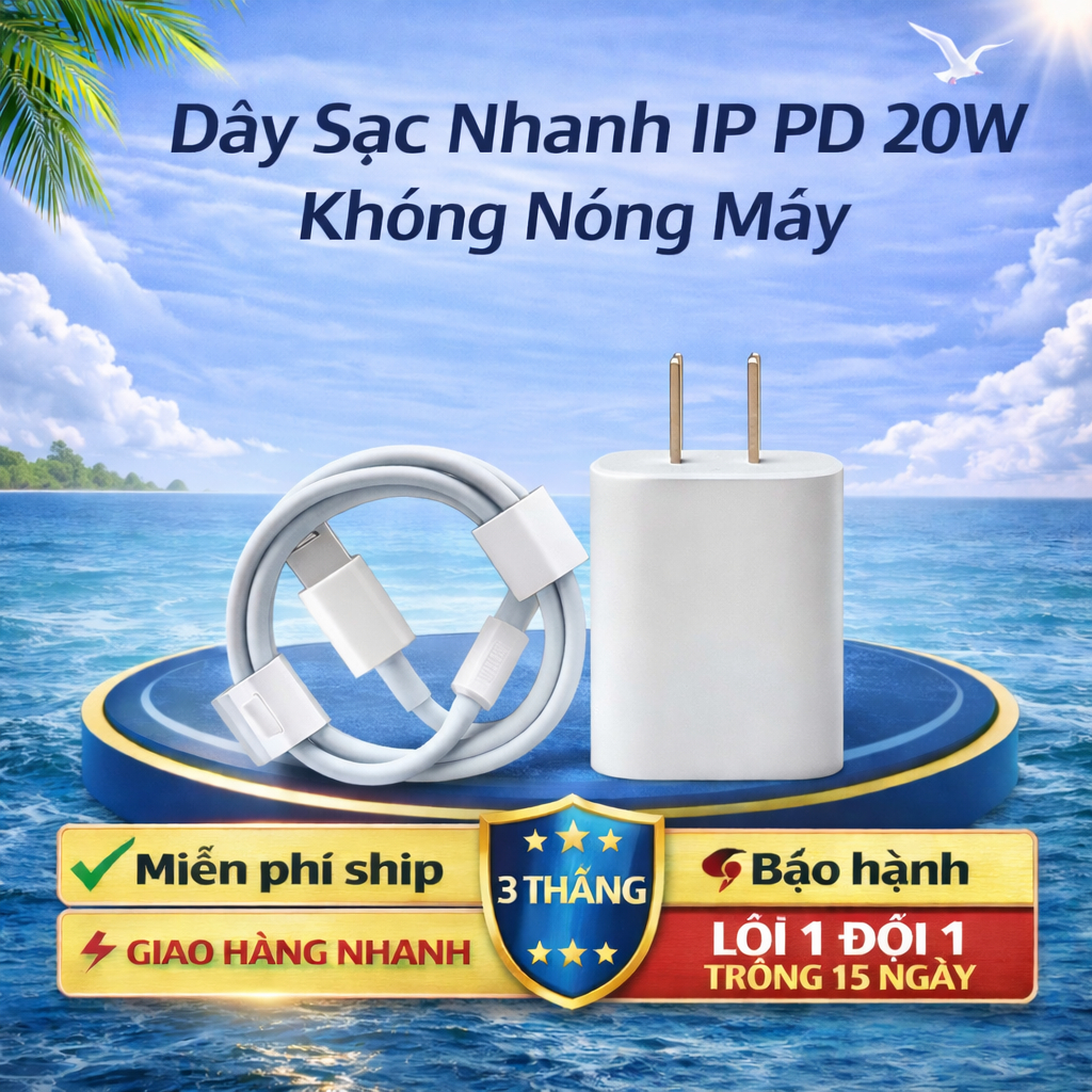 Sạc nhanh PD 20W Không Nóng Máy ,An Toàn Ổn Định bảo hành 12tháng