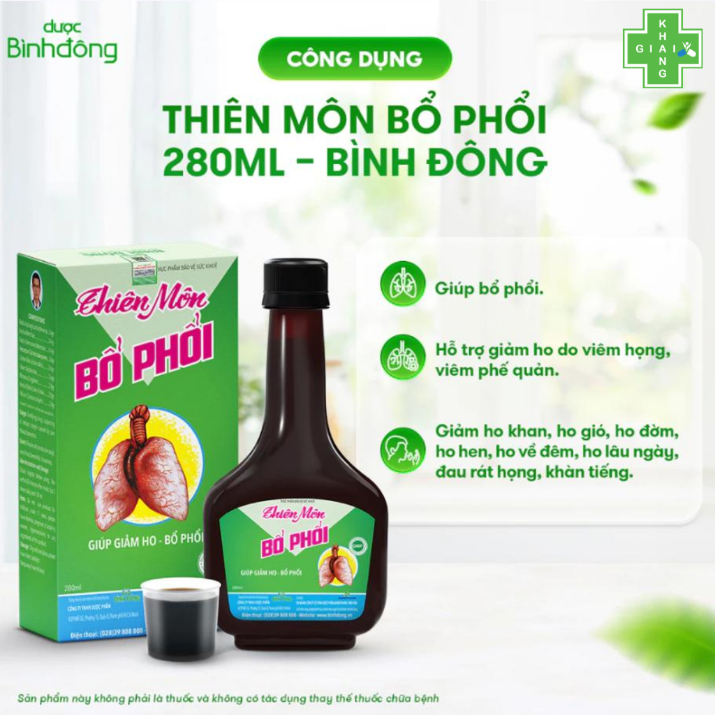 Thiên môn bổ phổi Bình Đông giải pháp an toàn cho người hay ho. Giúp ấm phổi, long đờm, giảm ho (Chai 280ml)