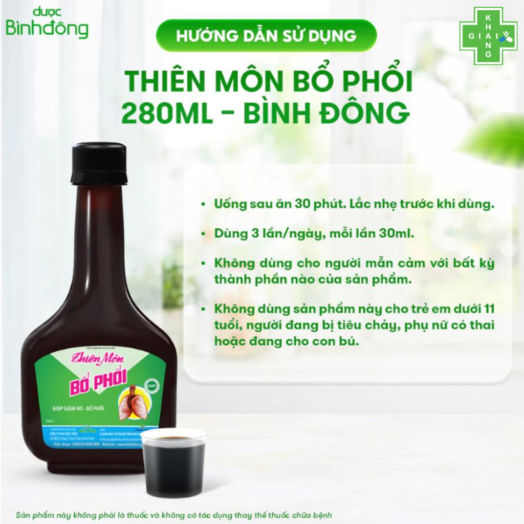Thiên môn bổ phổi Bình Đông giải pháp an toàn cho người hay ho. Giúp ấm phổi, long đờm, giảm ho (Chai 280ml)