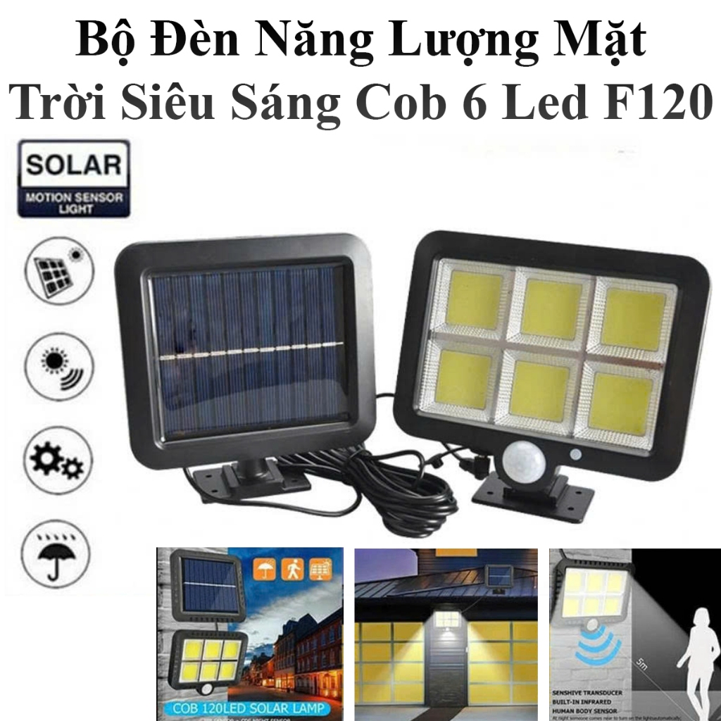 Bộ Đèn Năng Lượng Mặt Trời Siêu Sáng Cob 6 Led F120 16X14Cm Kèm Giá Đỡ Và Remote Điều Khiển Cao Cấp