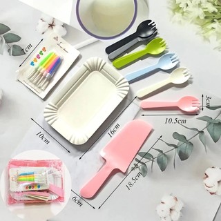 [Combo 20] Bộ phụ kiện ăn bánh sinh nhật, đĩa thìa dĩa nến, đồ dùng 1 lần, dùng trong tiệc sinh nhật