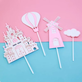 [RẺ VÔ ĐỊCH] -5 Set cắm giấy lâu đài và cối xay gió - Trang trí bánh sinh nhật bánh kem (ảnh thật ở cuối)
