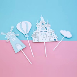 [RẺ VÔ ĐỊCH] -5 Set cắm giấy lâu đài và cối xay gió - Trang trí bánh sinh nhật bánh kem (ảnh thật ở cuối)