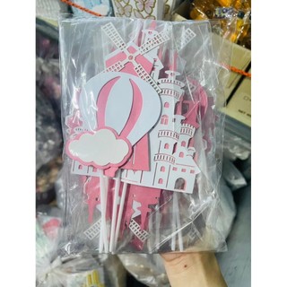 [RẺ VÔ ĐỊCH] -5 Set cắm giấy lâu đài và cối xay gió - Trang trí bánh sinh nhật bánh kem (ảnh thật ở cuối)