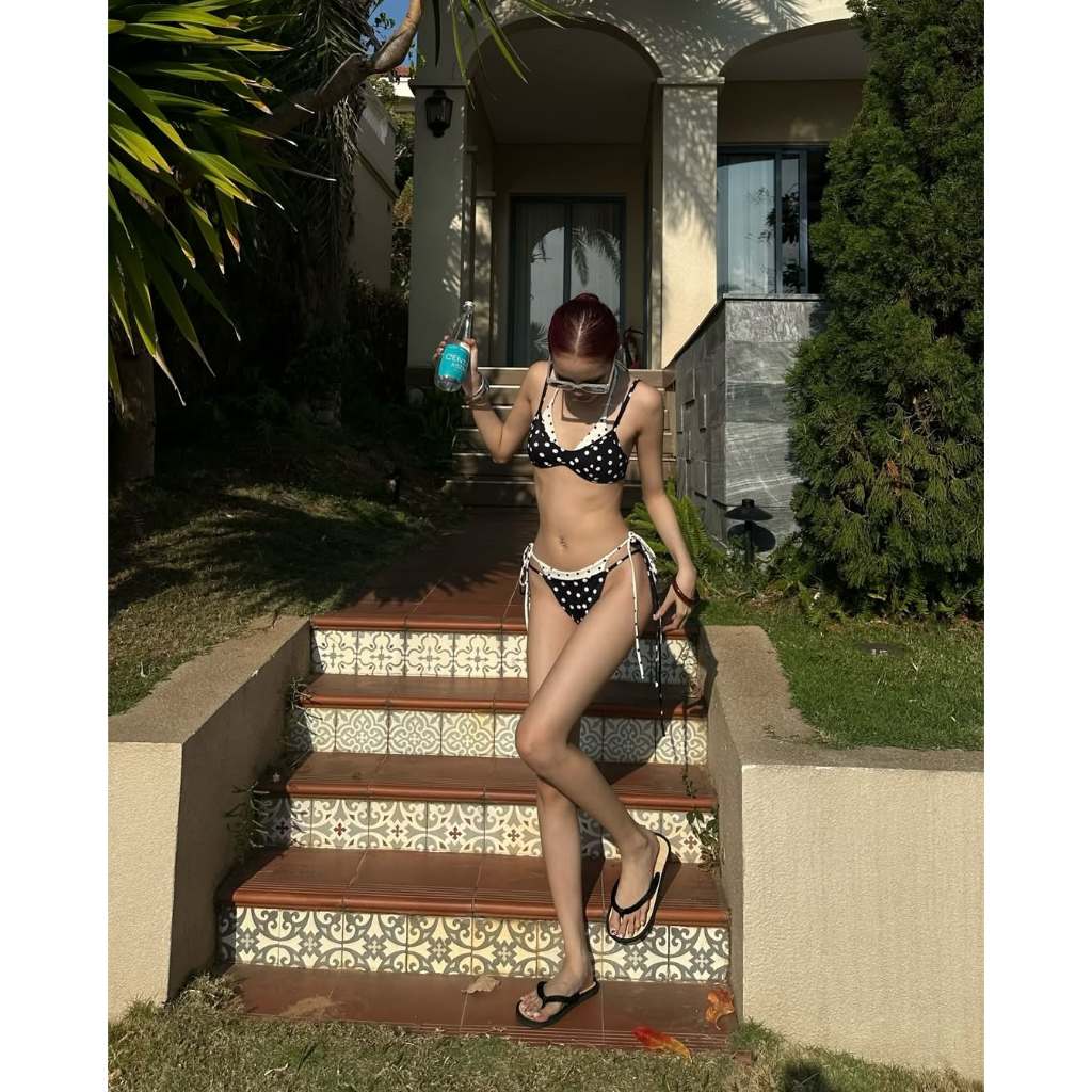 [SẴN - HỎA TỐC HN] 2Soonsumff Bộ bikini 3 mảnh họa tiết chấm bi buộc dây sexy, bộ đồ bơi cao cấp gợi cảm đi biển cho nữ