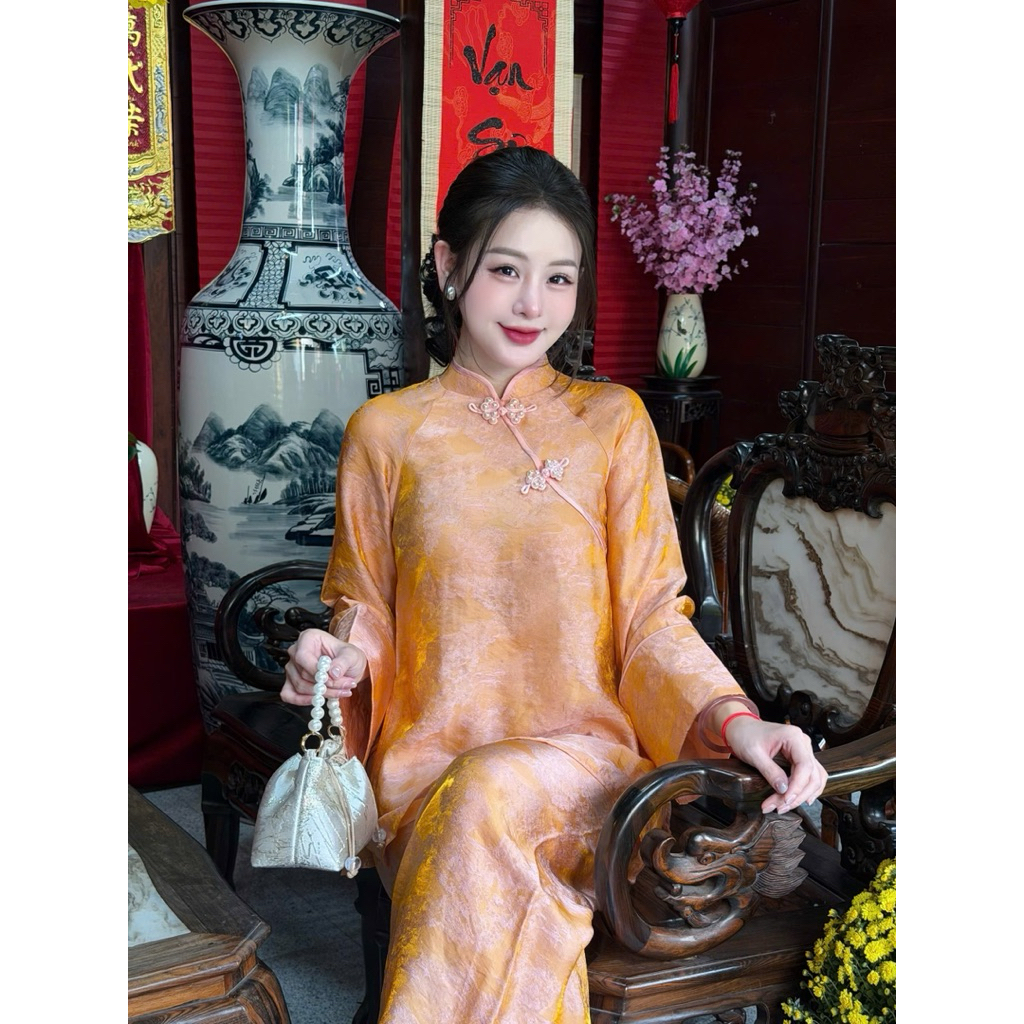 Pháp Phục Đi Chùa Thuỷ An, Vải Tằm Tencel Cổ Tàu Phối Chéo Khuy Ngọc Trai