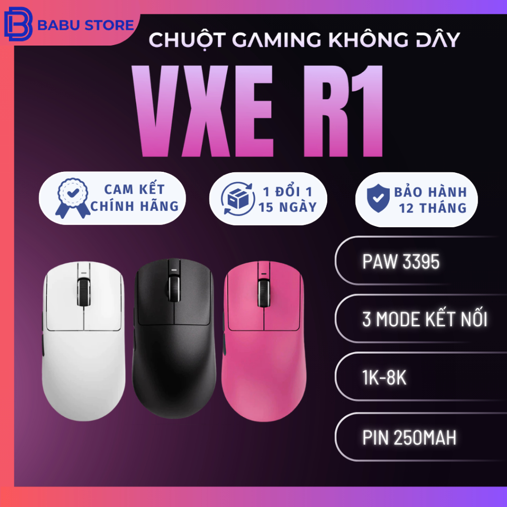 [BH 12TH] Chuột không dây VXE R1 SE - R1 SE+ -3 chế độ kết nối - Chuột gaming giá rẻ dùng cho PC, laptop | BigBuy360 - bigbuy360.vn