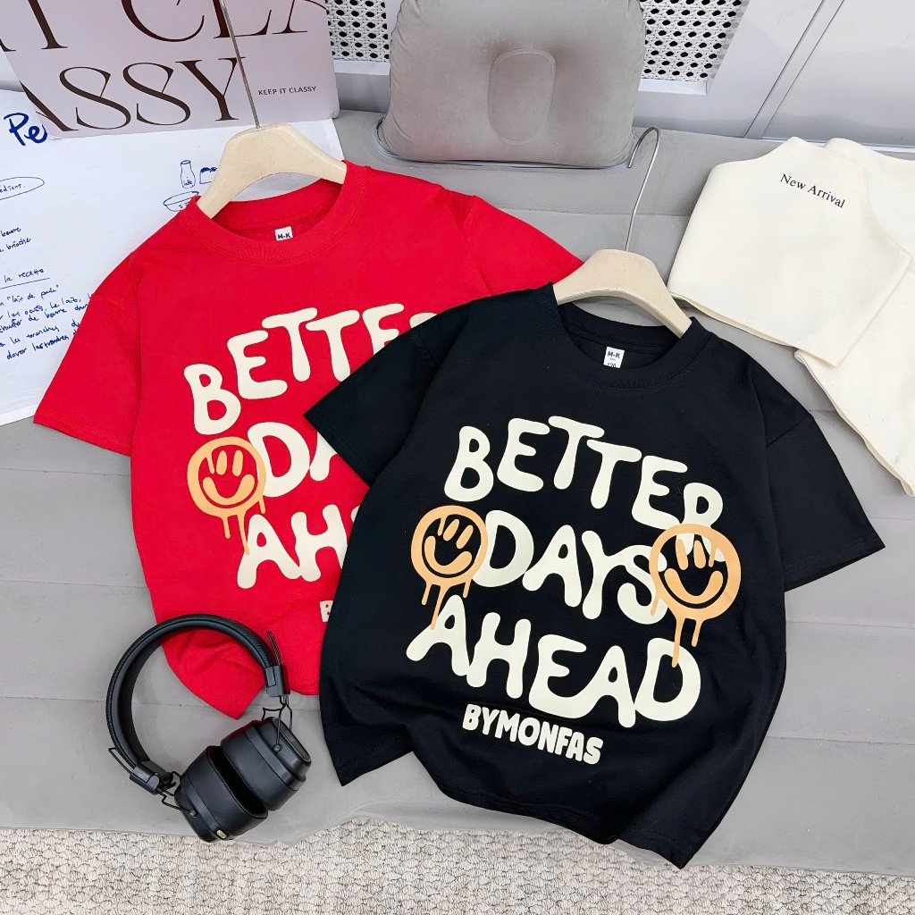 Áo phông CAO CẤP chất cotton co giãn 4 chiều mềm đẹp, đứng form in chữ AHEAD cho bé trai, bé gái từ 17-60kg