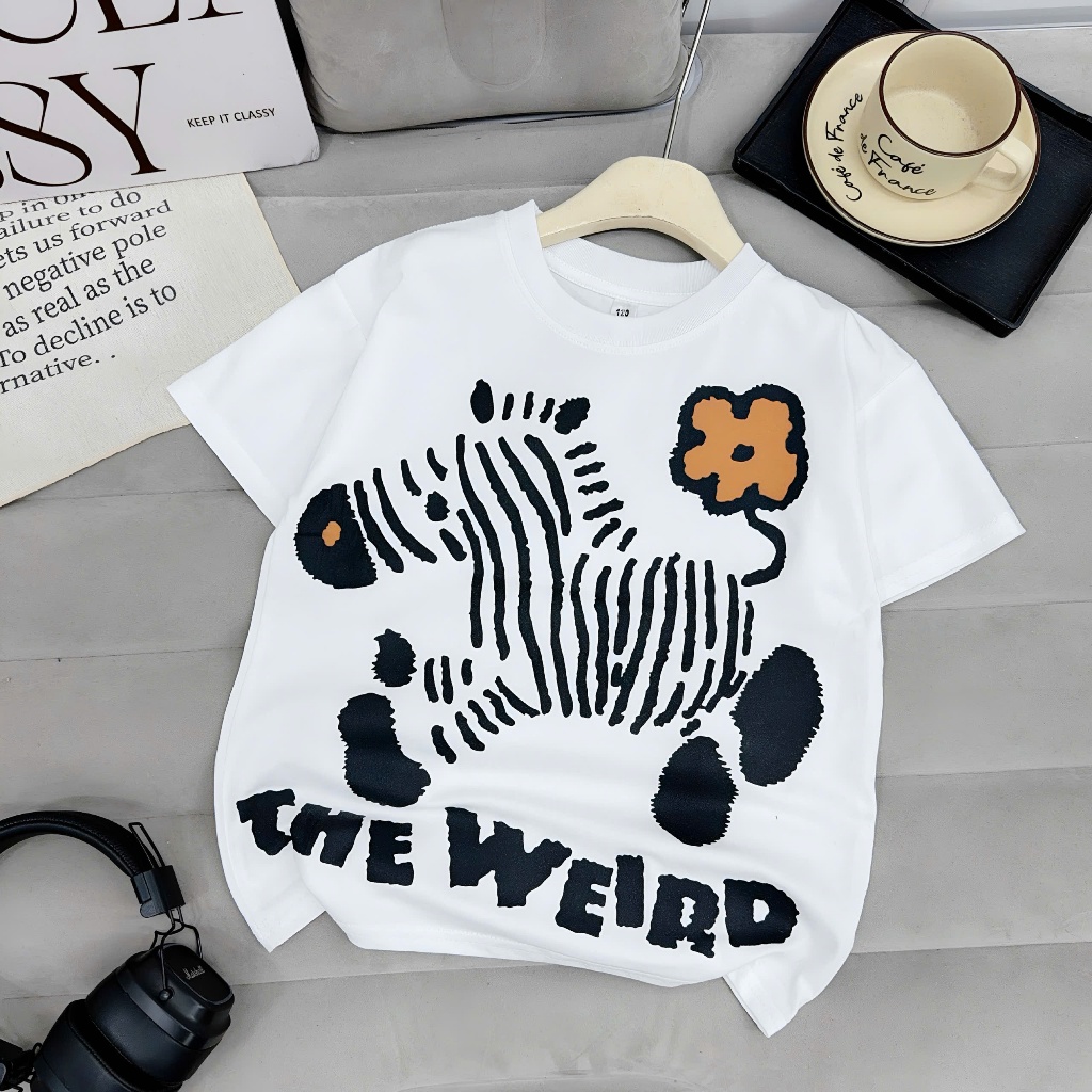 Áo cộc tay CAO CẤP chất cotton co giãn 4 chiều mềm đẹp in chữ WEIRD cho bé trai, bé gái từ 17-60kg