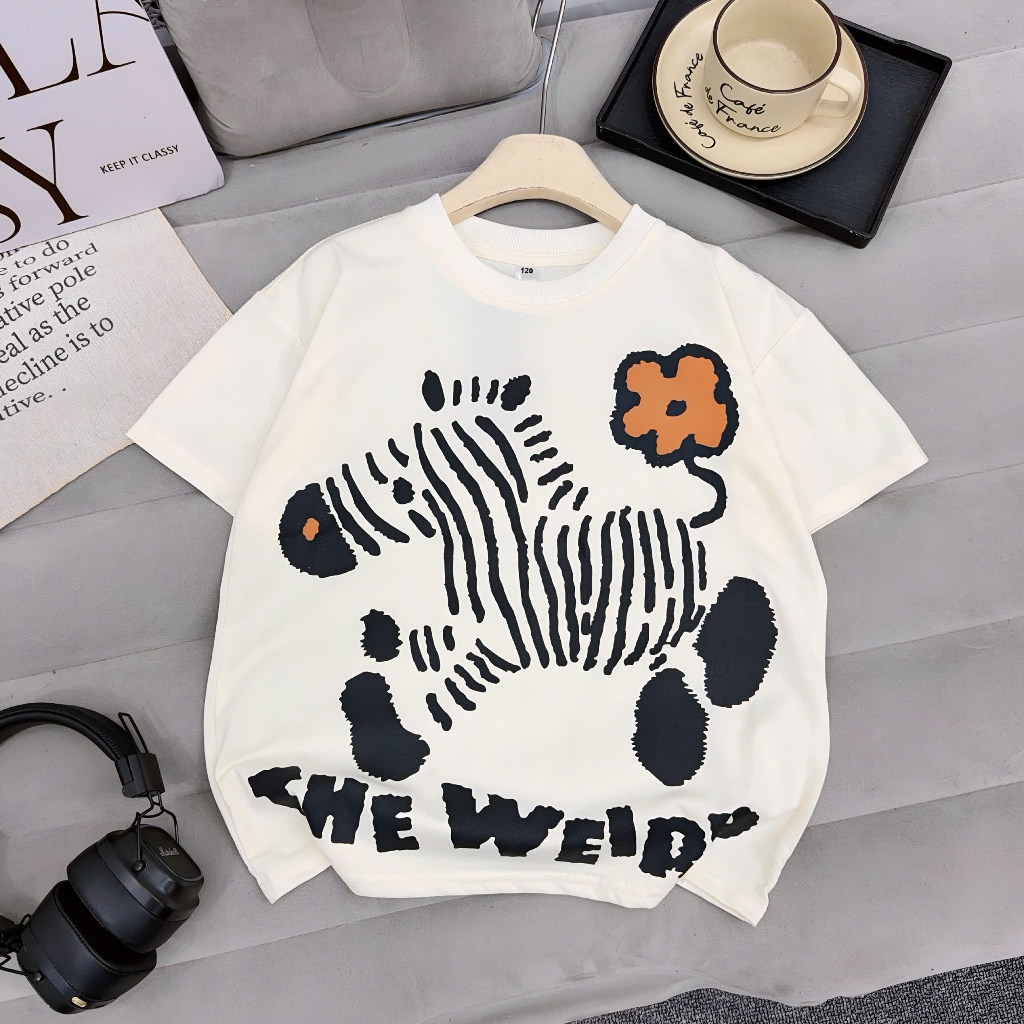 Áo cộc tay CAO CẤP chất cotton co giãn 4 chiều mềm đẹp in chữ WEIRD cho bé trai, bé gái từ 17-60kg