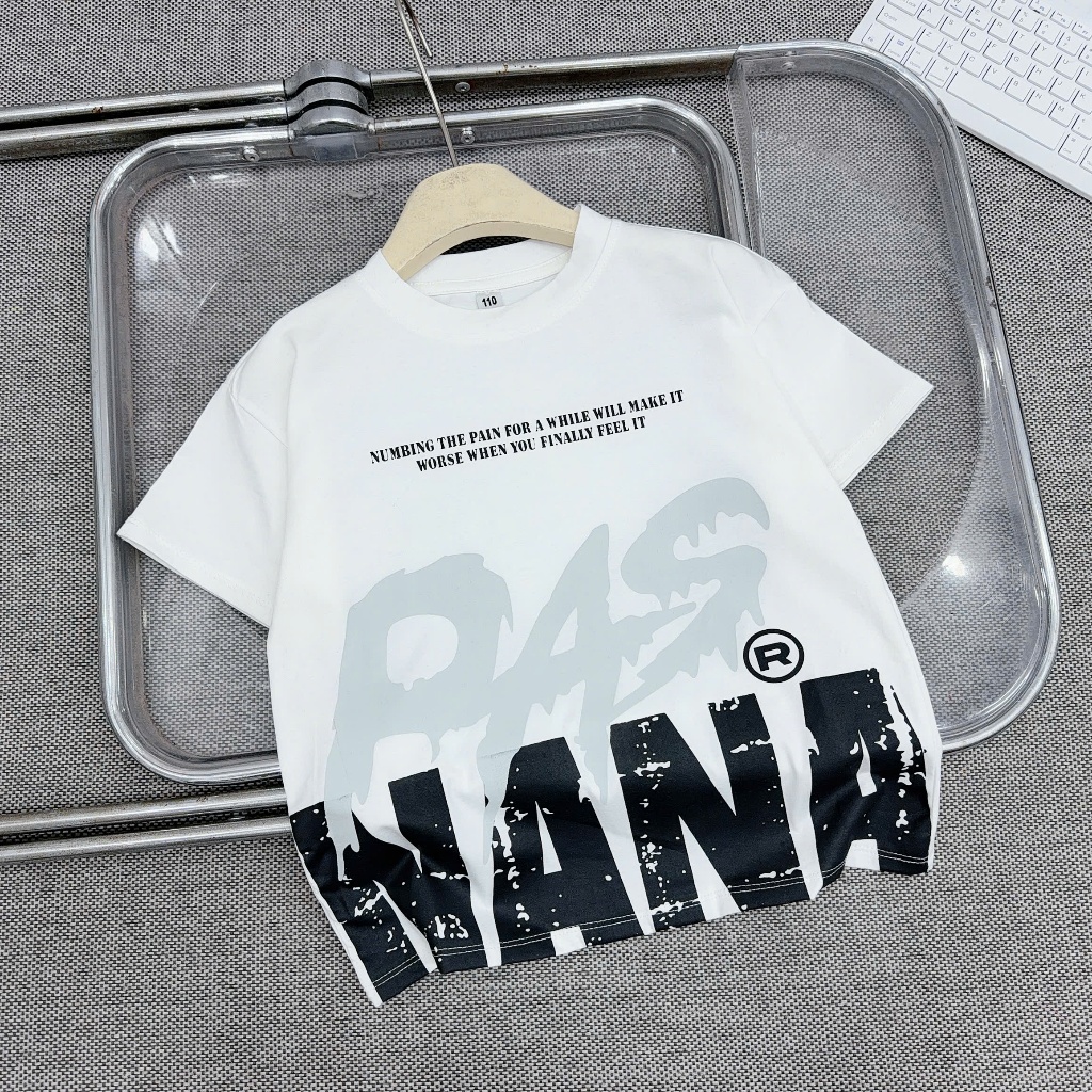 Áo cộc tay CAO CẤP chất liệu cotton co giãn 4 chiều cho bé trai, bé gái từ 17-60kg in chữ PAS NANA