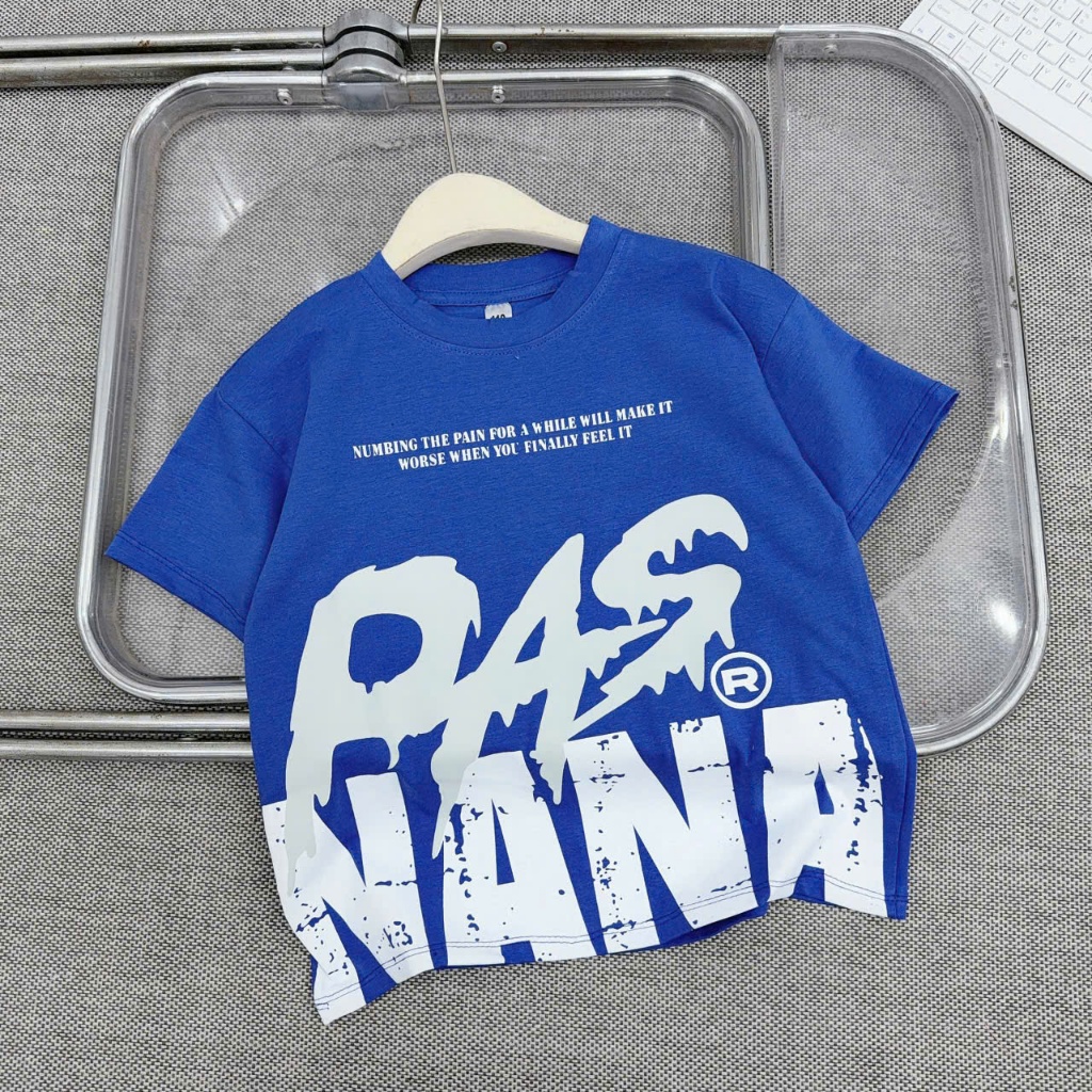 Áo cộc tay CAO CẤP chất liệu cotton co giãn 4 chiều cho bé trai, bé gái từ 17-60kg in chữ PAS NANA
