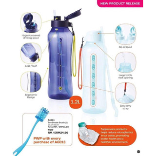 Bình nước Eco 1.2L Tupperware, có vạch chia, nắp bật kín.