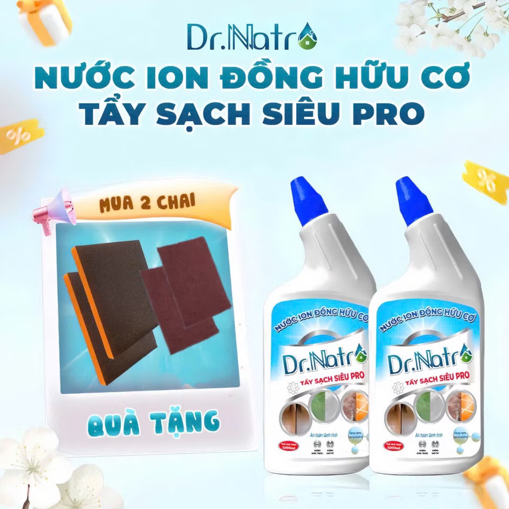 Combo2 chai Nước ion đồng hữu cơ 1000ml Tẩy sạch bề mặt gạch, cặn canxi ,mốc rong rêu tẩy rong rêu