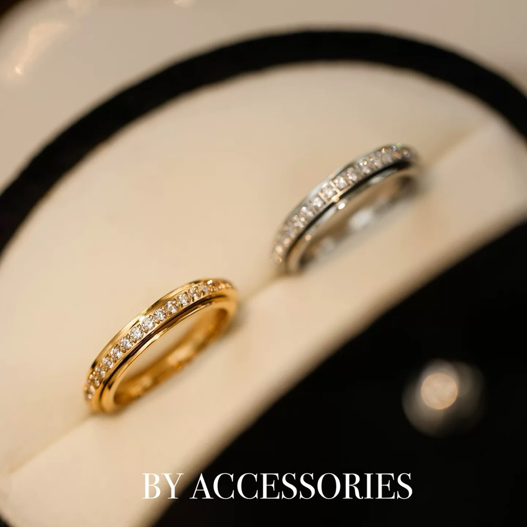 Nhẫn nữ unisex titan đính full vòng đá lấp lánh xoay được mới lạ mạ vàng không gỉ WR2632 BY ACCESSORIES