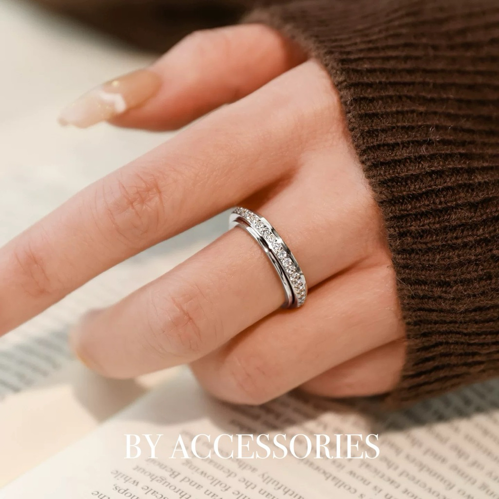 Nhẫn nữ unisex titan đính full vòng đá lấp lánh xoay được mới lạ mạ vàng không gỉ WR2632 BY ACCESSORIES