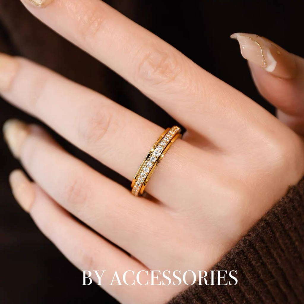 Nhẫn nữ unisex titan đính full vòng đá lấp lánh xoay được mới lạ mạ vàng không gỉ WR2632 BY ACCESSORIES