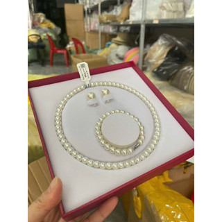 SET BỘ VÒNG Ngọc trai 3 chi tiết vòng cổ vòng tay hoa tai hộp gấm, hộp đỏ, hộp cam,hộp đen