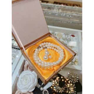 SET BỘ VÒNG Ngọc trai 3 chi tiết vòng cổ vòng tay hoa tai hộp gấm, hộp đỏ, hộp cam,hộp đen