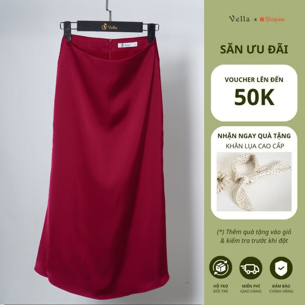 Chân Váy Lụa Công Sở Nữ Form A-Line Dài Qua Gối – Màu Đen, Nude  Váy Công Sở Cao Cấp Vella VV24097