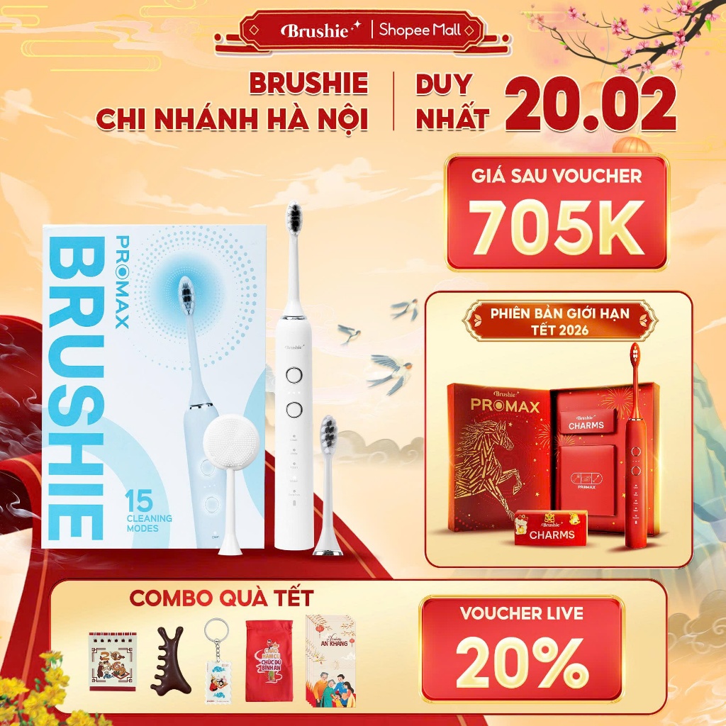 [SĂN 790K TẠI LIVE SHOP] Bàn chải điện Brushie Promax phiên bản nâng ...