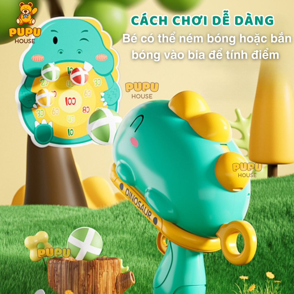 Đồ Chơi Súng Bóng Dính Khủng Long Bắn Bóng Dính Súng Bắn Bóng Kèm Bảng Phi Tiêu Dính Khủng Long - PUPU HOUSE